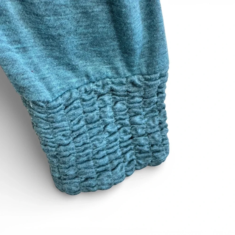 Nils Womens Quarter Zip‎ Base Layer Top Heathered Teal Blue Smocked Collar Large - Picture 3 of 5